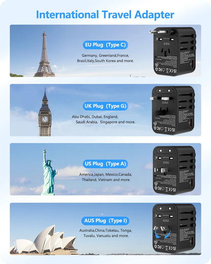 International Travel Adapter with 2USB 3 Type C